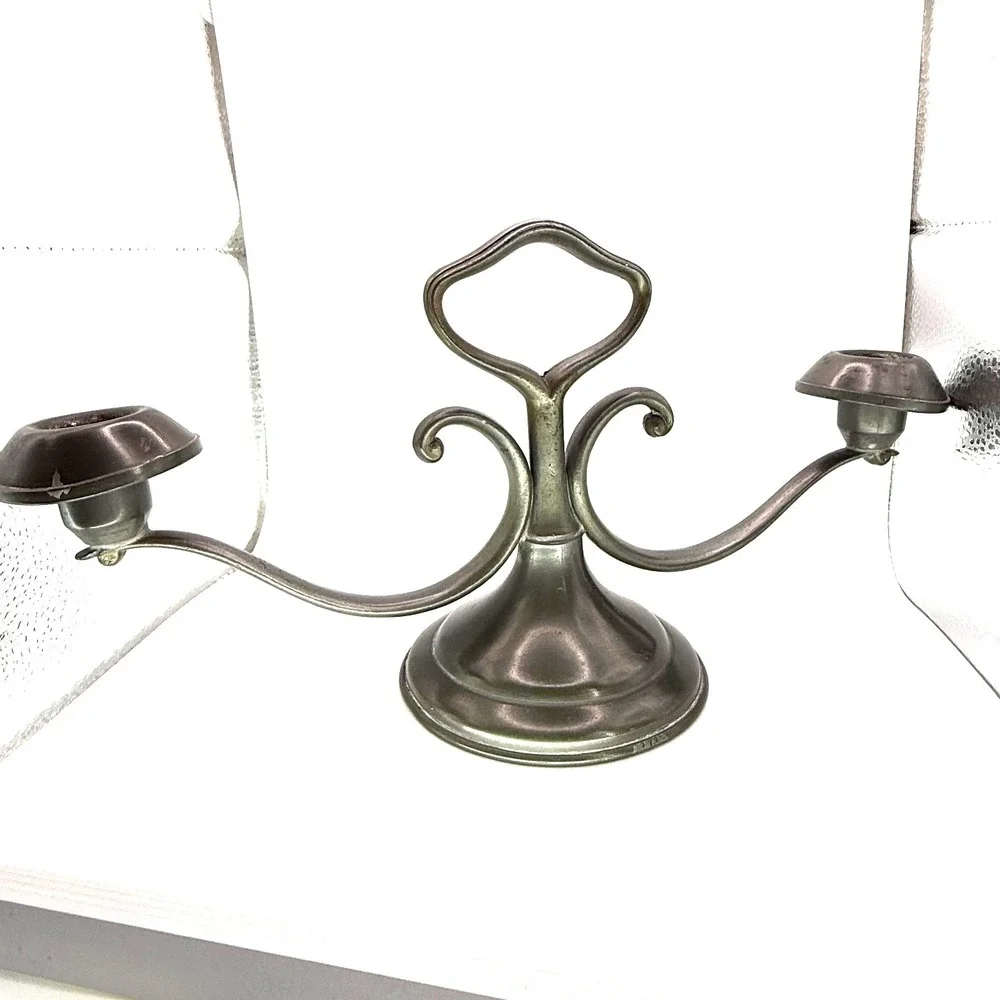 Vtg Trade Pewter S52 Ornate 2 Arm Candelabras Gothic 12